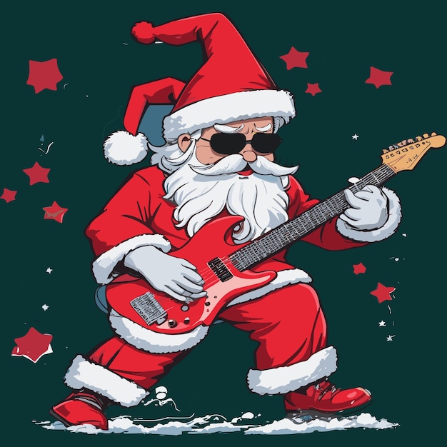 Papai Noel tocando uma guitarra elétrica t-shirt design t-shirt logotipo impresso fundo