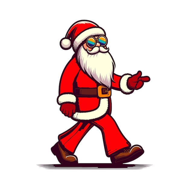 Papai Noel usando óculos de sol engraçados, boas férias de inverno, feliz natal e feliz ano novo, feliz humor, simples ilustração vetorial plana