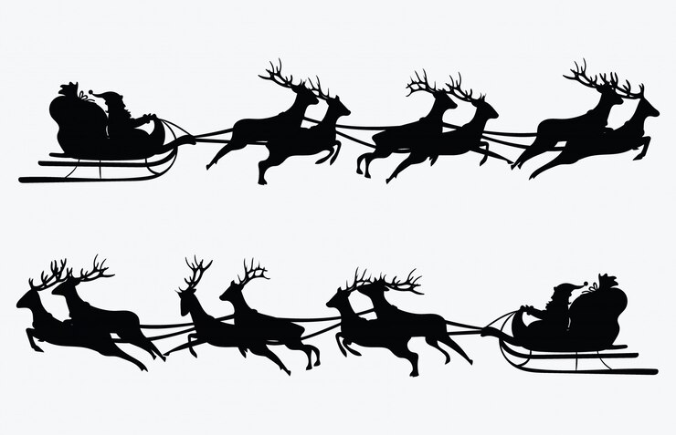 Vetor papai noel voando em um trenó com renas. ilustração. objeto.