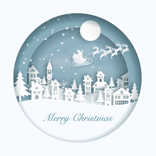 Papai Noel voar na cidade com neve
