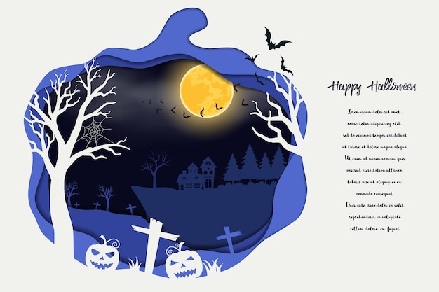 Papel arte halloween em fundo azul