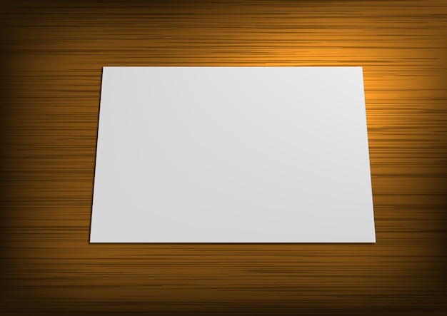 Papel branco realista na vista superior da mesa de madeira