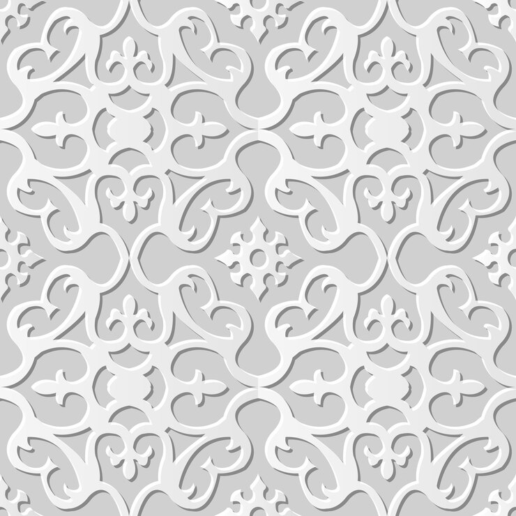 Vetor papel de arte 3d damasco sem costura em espiral flor redonda