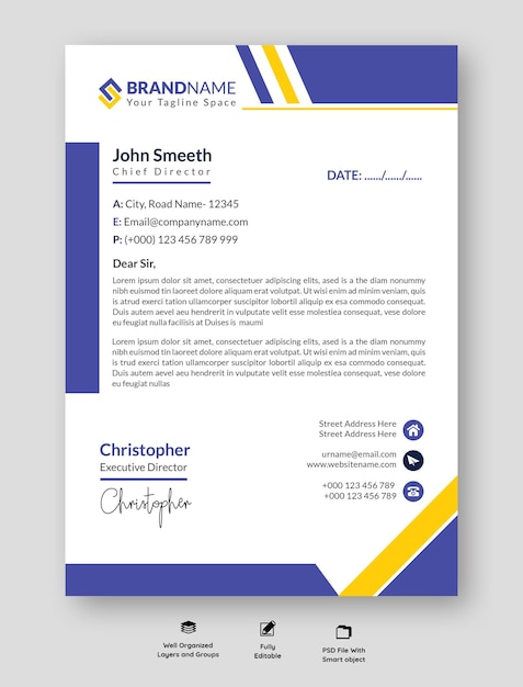 Papel de carta profissional A4 de negócios com um design de bloco de design moderno e simples VECTOR