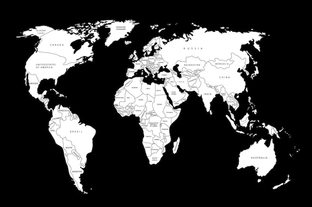 Papel de mapa do mundo mapa político do mundo em um fundo cinza