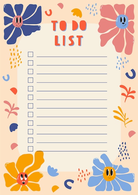 Papel de nota do planejador de lista de verificação diária para fazer a lista decorada com flores de desenho animado bonito