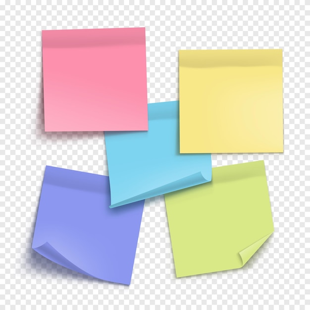Papel de notas colorido vetorial isolado em fundo transparente Nota adesiva realista Mockup de papel para design