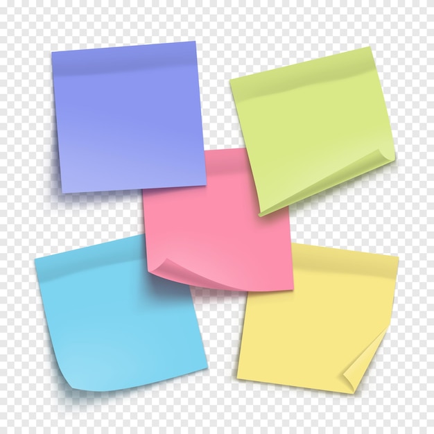 Papel de notas colorido vetorial isolado em fundo transparente Nota adesiva realista Mockup de papel para design