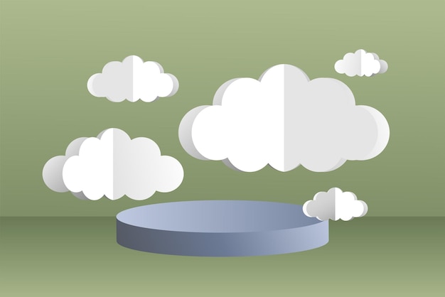 Papel de nuvem cheia de cor cortada com design de modelo de banner de mídia social de fundo de pódio