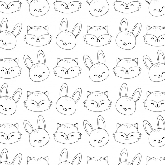 Papel de parede bonito padrão sem emenda de personagens de animais da floresta