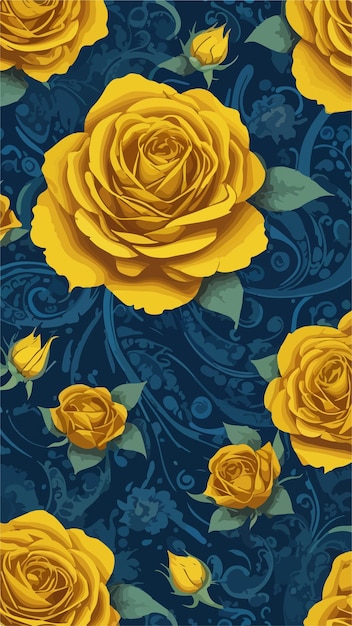 Papel de parede com padrão de bliss navy e rose amarelo