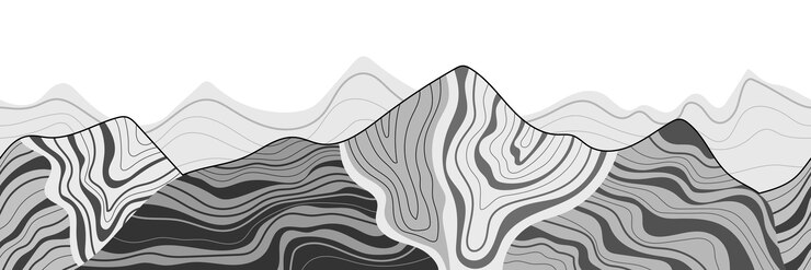 Papel de parede de artes de linha de montanha preto e branco imitação de fronteiras sem costura de cadeias de montanhas minimalismo