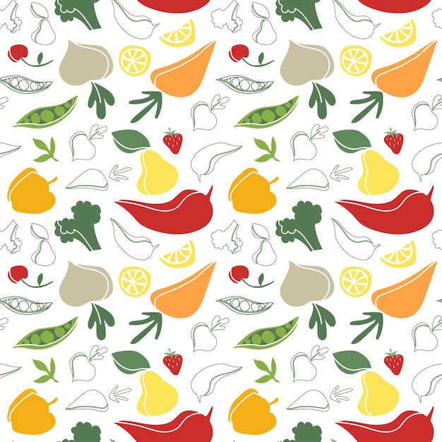 Papel de parede de comida saudável Padrão perfeito com frutas e legumes frescos