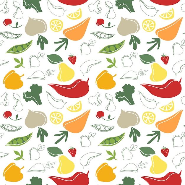 Papel de parede de comida saudável padrão perfeito com frutas e legumes frescos