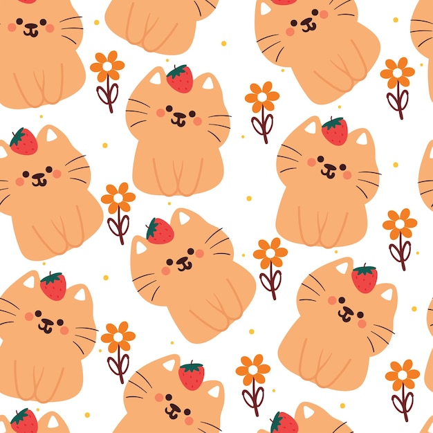 papel de parede de desenho animado sem costura de gato e flor para papel de embrulho de presente têxtil