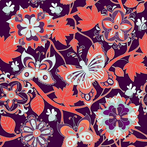 Papel de parede de flores de padrão colorido brilhante