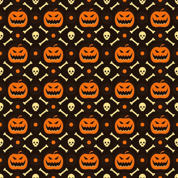 Papel de parede de fundo padrão sem emenda de halloween com crânio de abóbora e elemento de esqueleto ósseo