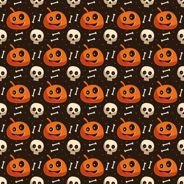 Papel de parede de fundo padrão sem emenda de halloween com crânio de abóbora e elemento de esqueleto ósseo