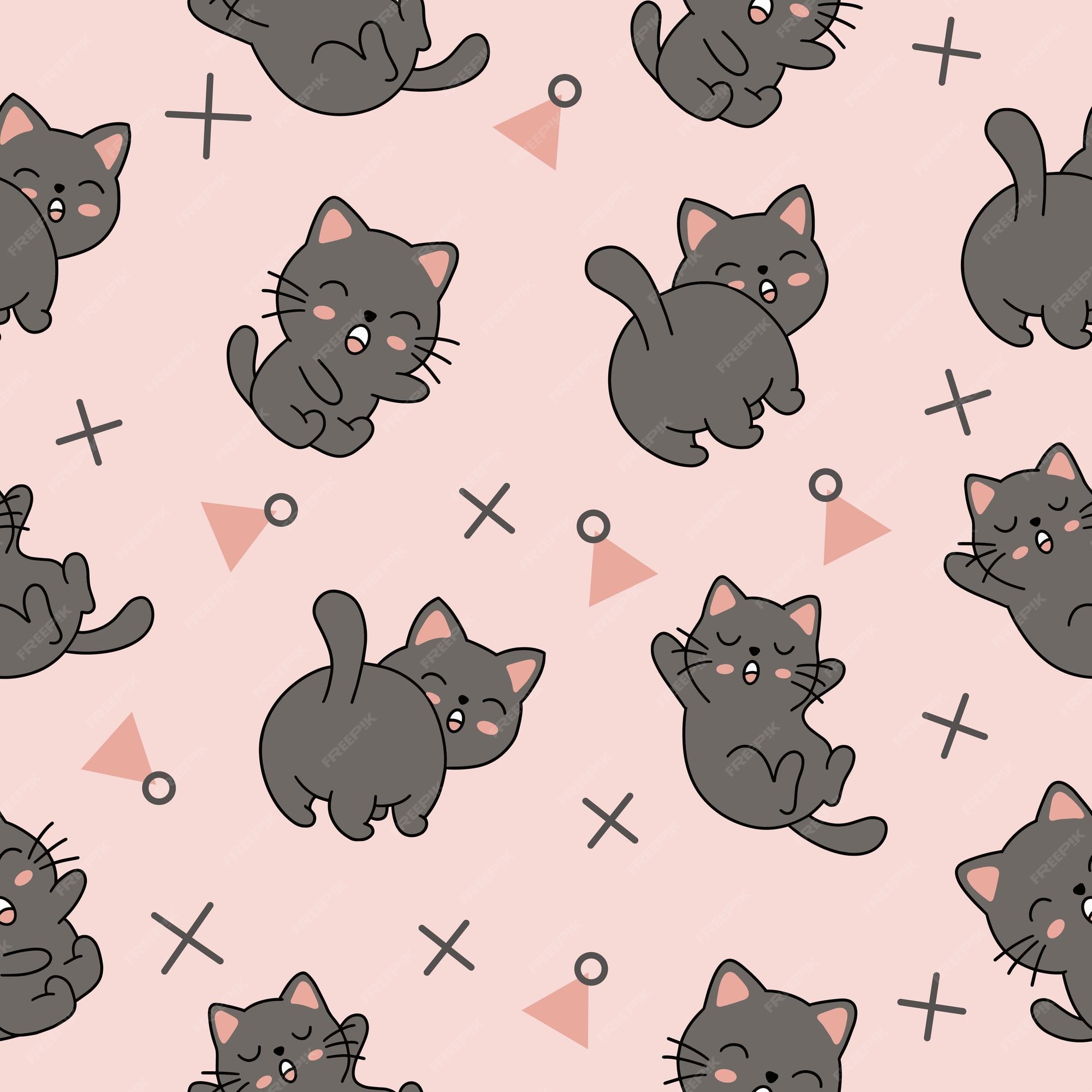 Papel de parede gatinhos kawaii branco e preto