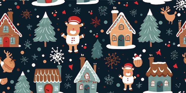 Papel de parede de padrão sem costura de Natal com design de inverno sazonal Papel de embalagem de Natal à moda.
