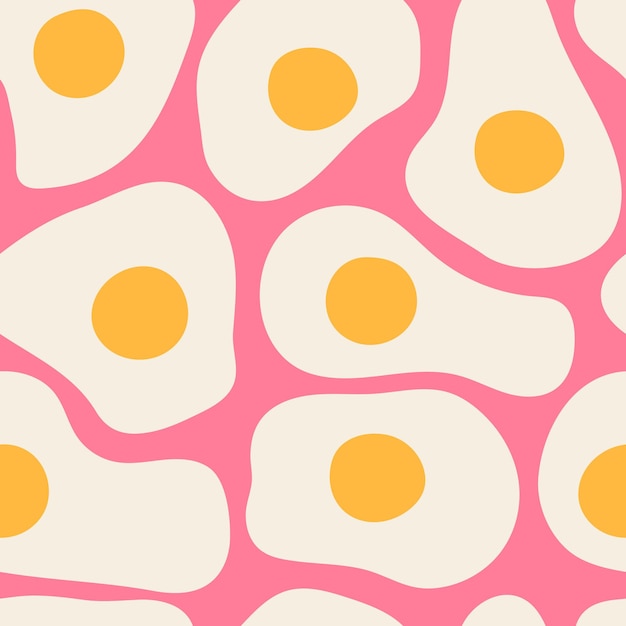 Papel de parede retrô de padrão sem costura de ovos fritos em fundo rosa design simples e plano vintage ilustração em vetor