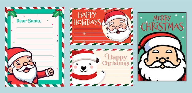 Papel decorado com personagem de Natal Santa Carta amp Set de cartões Vector