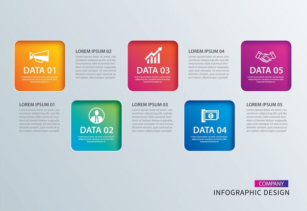 Papel quadrado de infográficos com modelo de 4 dados.