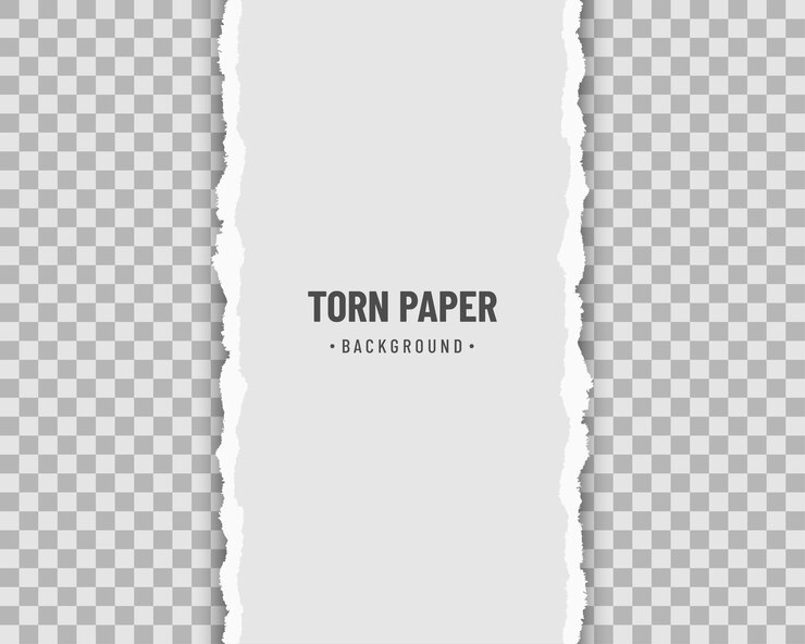 Vetor papel rasgado vertical com sombra suave em fundo transparente