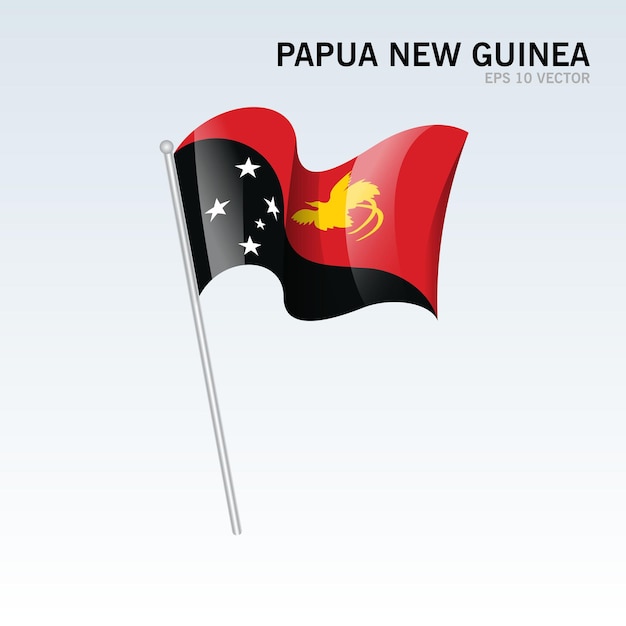 Papua nova guiné agitando bandeira isolada em cinza