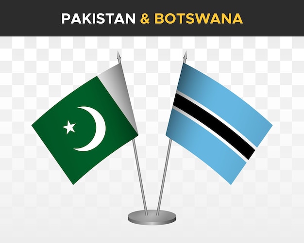 Paquistão vs botswana maquete de bandeiras de mesa isoladas 3d ilustração vetorial bandeiras de mesa