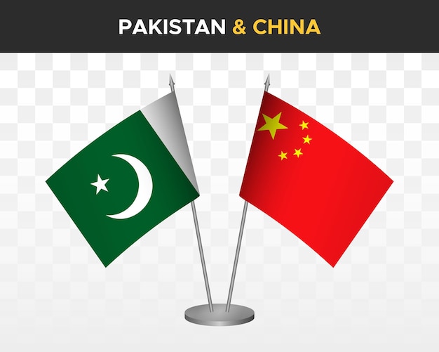 Paquistão vs china maquete de bandeiras de mesa isoladas 3d ilustração vetorial bandeiras de mesa