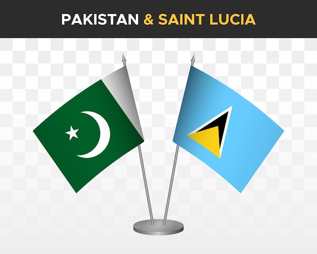 Vetor paquistão vs santa lucia maquete de bandeiras de mesa isoladas 3d ilustração vetorial bandeiras de mesa