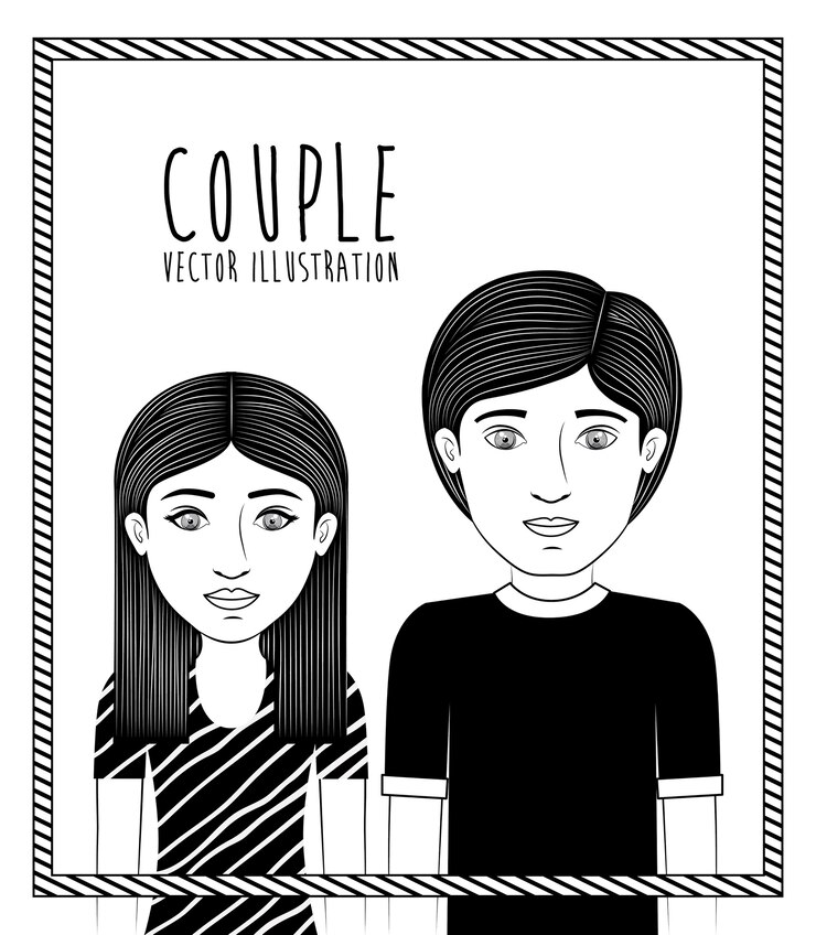 Vetor par, conceito, com, menino menina, desenho