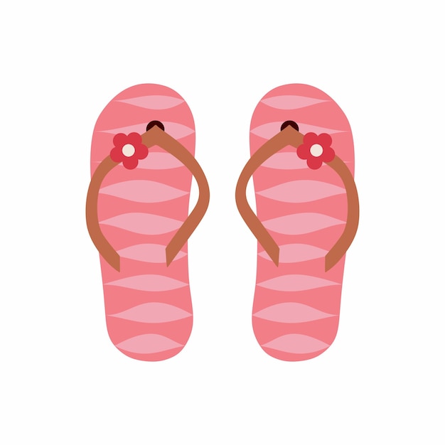 Vetor par de chinelos de atributo de férias de verão com flor rosa e cores vermelhas isoladas