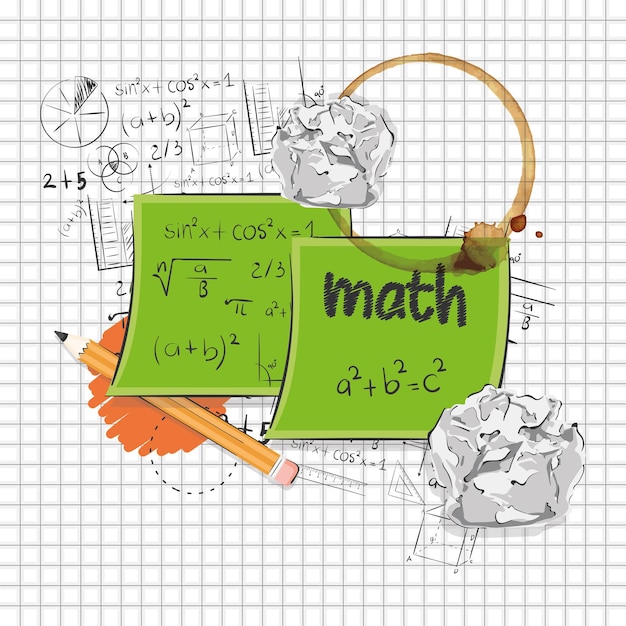 Par de notas adesivas com fórmulas matemáticas Conceito de classe de matemática Ilustração vetorial