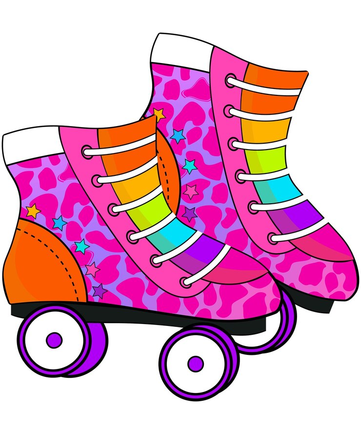 Vetor par de patins com estampa de oncinha na parte inferior.