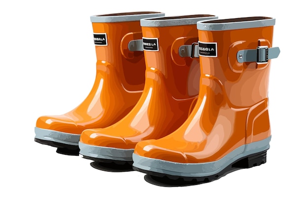 Par de sapatos de borracha laranja brilhantecolorful brown gumboots ilustração vetorial