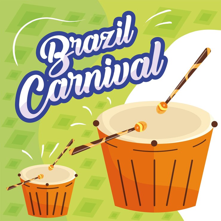 Vetor par de tambores de couro brasil modelo de carnaval ilustração vetorial