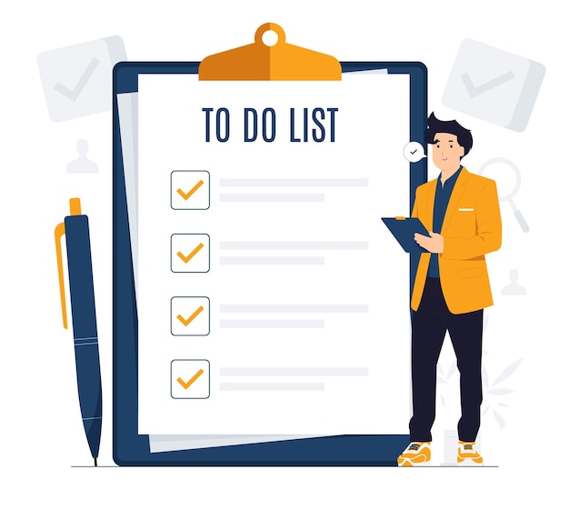 Vetor para fazer a lista de verificação de planejamento de lista na tarefa diária de papel do bloco de notas ou ilustração do conceito de contrato