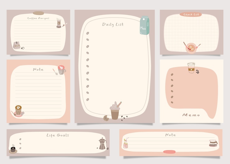 Para fazer o pacote de notas da lista com ilustração do tema do café.