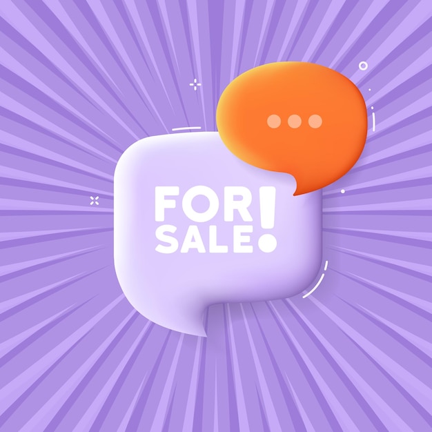 Para venda bolha de fala com texto para venda ilustração 3d estilo pop art ícone de linha vetorial para negócios e publicidade