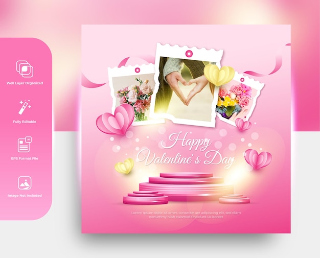 Parabéns dia dos namorados banner de mídia social ou cartaz web com fundo rosa pódio