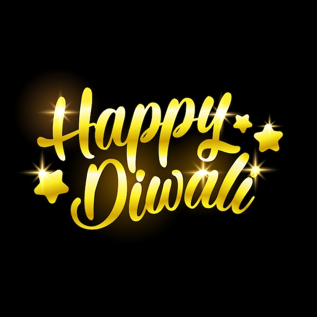 Parabéns feliz Diwali dourado com estrelas no preto