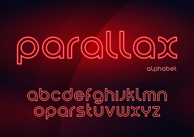 Parallax vector linear neon typefaces, alfabeto, letras, fonte