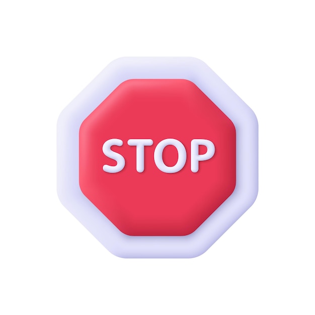 Parar o sinal de trânsito aviso regulamentar de trânsito símbolo de parada octógono de sinalização de aviso ícone de vetor 3d Estilo minimalista dos desenhos animados