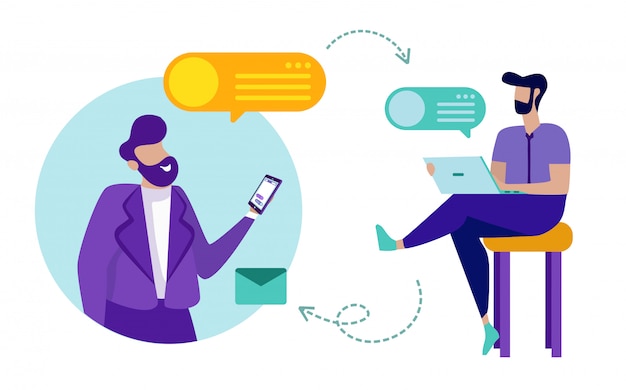 Vetor parceiros de usabilidade com telefone e laptop de mensagens.