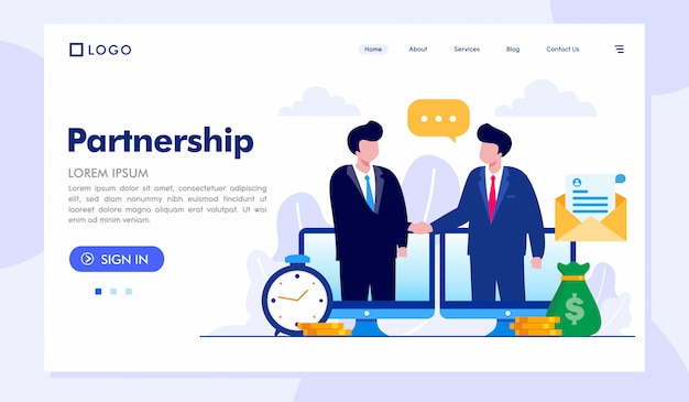 Parceria landing page site ilustração vetor modelo
