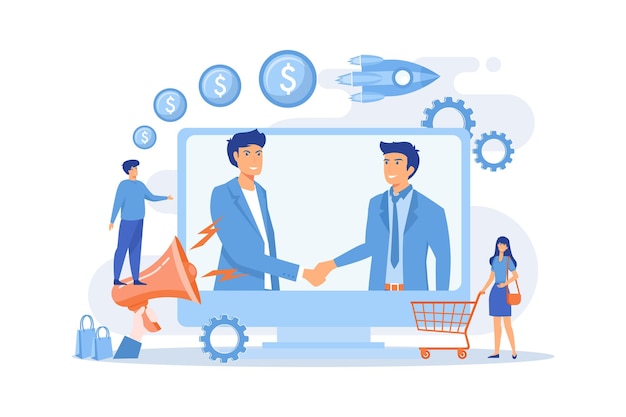 Parceria lucrativa, cowork de parceiros de negócios. Marketing de afiliados, marketing rentável