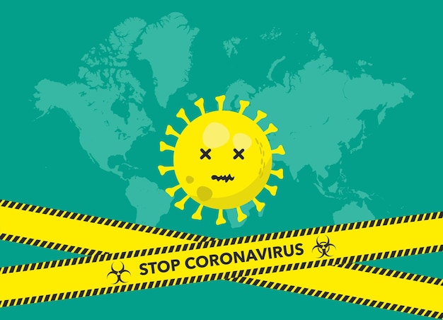 Vetor pare a pandemia de coronavírus em todo o mundo, banner ou design de cartaz amarelo, verde e preto
