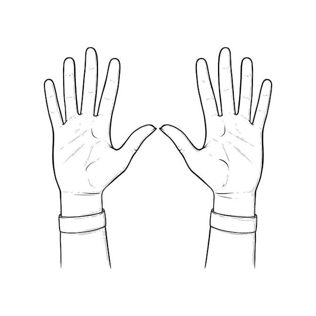 Pare o sinal com as duas mãos para cima. pare o gesto de mão isolado no fundo branco. ilustração vetorial de contorno